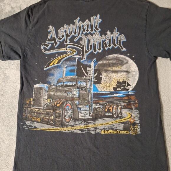 Vintage Big Rig Trucks 'Asphalt Pirate' Graphic Trucker T-Shirt Size Small Black - Picture 8 of 11